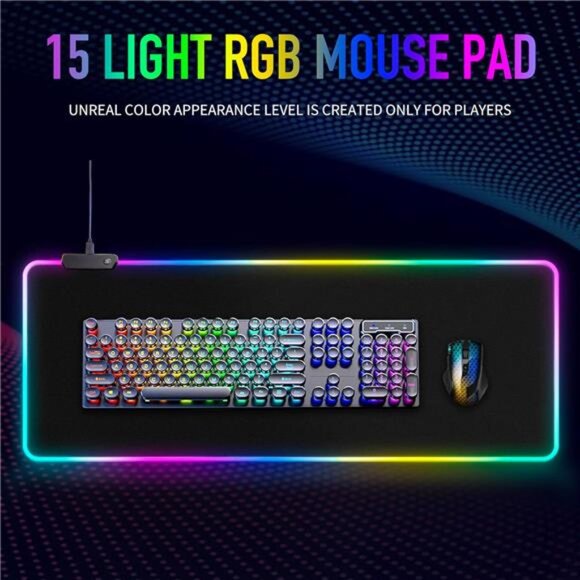 Large RGB Gaming Mouse Pad -15 Light Modes Touch Control Extended Soft Computer - Picture 2 of 8